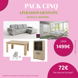 Pack Cinq – Ensemble complet salon, salle à manger et chambre – Livraison gratuite