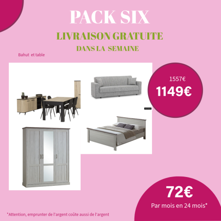 Pack Six – Ensemble complet salon, salle à manger et chambre moderne – Livraison gratuite