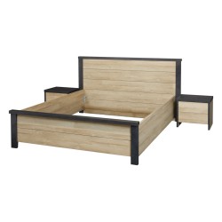 Lit Phaedra 160 × 200 cm – Décor chêne français & nox – Meuble chambre adulte