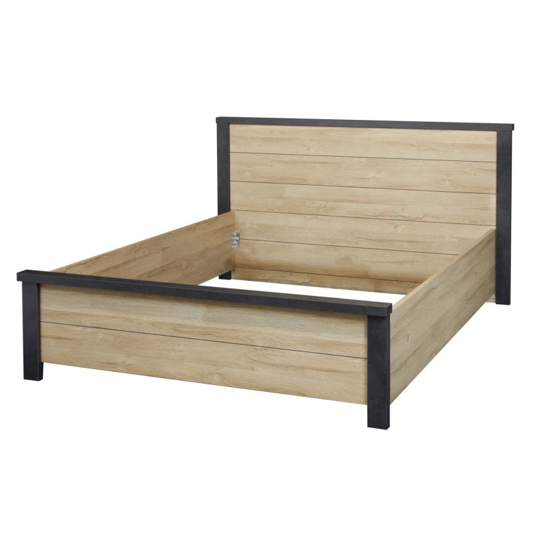 Lit Phaedra 160 × 200 cm – Décor chêne français & nox – Meuble chambre adulte