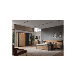 Lit Phaedra 160 × 200 cm – Décor chêne français & nox – Meuble chambre adulte