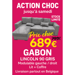 Salon GABON modulable gauche/droite – Lit & coffre – Lincoln 90 Gris | Promo 689€ | Plaisirs Meubles