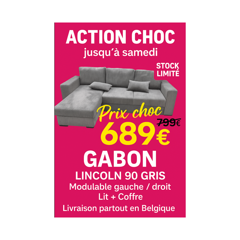 Salon GABON modulable gauche/droite – Lit & coffre – Lincoln 90 Gris | Promo 689€ | Plaisirs Meubles