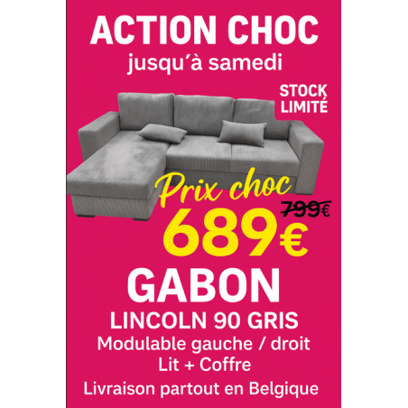Salon GABON modulable gauche/droite – Lit & coffre – Lincoln 90 Gris | Promo 689€ | Plaisirs Meubles