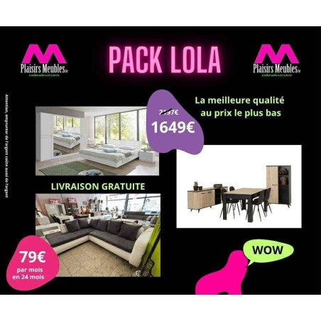 Pack Lola – Salon Caban, salle à manger Wayne et chambre Wimmex blanche