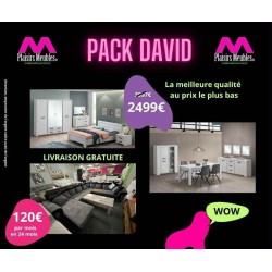 Pack David – Salon Grand Latte, salle à manger Elvis et chambre Elvis blanche