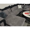 salon panoramique, canapé Latte, canapé-lit, convertible, avec coffre, 7 places, méridienne réversible, tissu gris, tissu noir