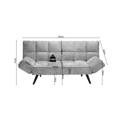 canapé-lit, convertible, canapé 2 places, petit espace, mousse froide, bois eucalyptus, gris clair, BURSA