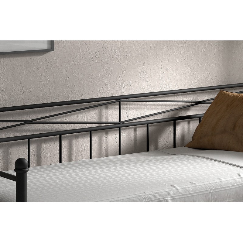 Lit "Sablo" 90×200 métal avec sommier — blanc ou noir
