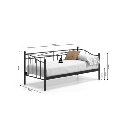 Lit "Sablo" 90×200 métal avec sommier — blanc ou noir