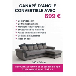 Canapé d'angle réversible avec lit et coffre 260x150 cm Plaisirs Meubles