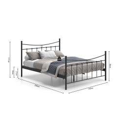 Lit Sacha métal 90-200 / 140-200 / 160-200 avec sommier – blanc ou noir