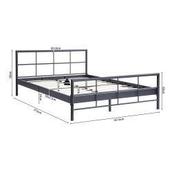 Lit "Davy" métal gris foncé avec sommier – 90, 140 ou 160 × 200 cm