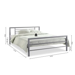 Lit Sandro métal gris avec sommier – 90, 140 ou 160×200 cm