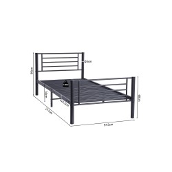 Lit "Sammy" métal gris foncé 90×200 cm avec sommier