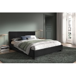 Lit "Roma" 160×200 cm avec sommier – PU Noir ou Tissu Gris