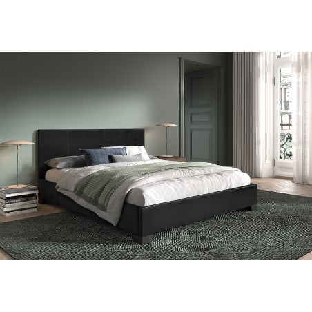Lit "Roma" 160×200 cm avec sommier – PU Noir ou Tissu Gris