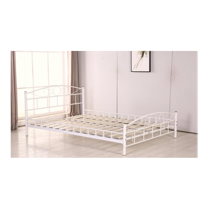Lit "Manon" 160×200 cm en métal blanc avec sommier à lattes bois