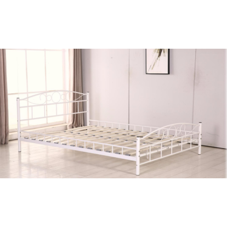Lit "Manon" 160×200 cm en métal blanc avec sommier à lattes bois