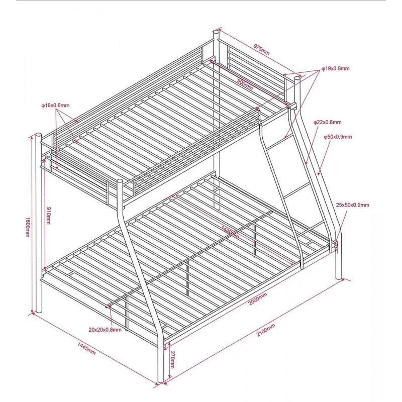 Lit superposé Trio AS121 métal gris – 3 couchages modulables