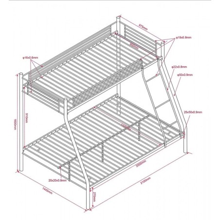 Lit superposé Trio AS121 métal gris – 3 couchages modulables
