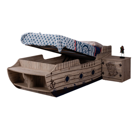 Lit enfant Captain 90x200 cm – Bateau pirate avec rangements