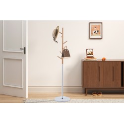 Porte-manteaux "Viola" Blanc – Hêtre & métal, design épuré, 172 cm