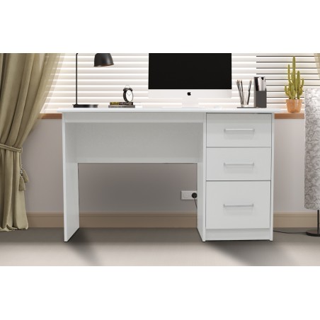 Bureau Mateo 3 tiroirs – MDF blanc 121×60 cm, design élégant et fonctionnel