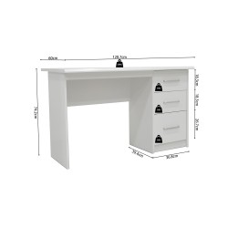 Bureau Mateo 3 tiroirs – MDF blanc 121×60 cm, design élégant et fonctionnel