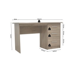 Bureau Mateo 3 tiroirs décor Sonoma – MDF 121×60 cm, esthétique et fonctionnel