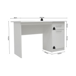 Bureau "Milou" 1 tiroir 1 porte blanc – MDF 121 × 60 cm, fonctionnel & élégant
