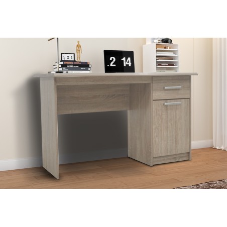 Bureau "Milou" 1 tiroir 1 porte décor Sonoma – MDF 121 × 60 cm, chaleureux & fonctionnel