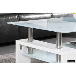 Table basse Alana 100×60 cm Blanc Brillant – Verre trempé & MDF