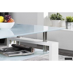 Table basse Alana 100×60 cm Blanc Brillant – Verre trempé & MDF