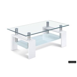 Table basse Alana 100×60 cm Blanc Brillant – Verre trempé & MDF