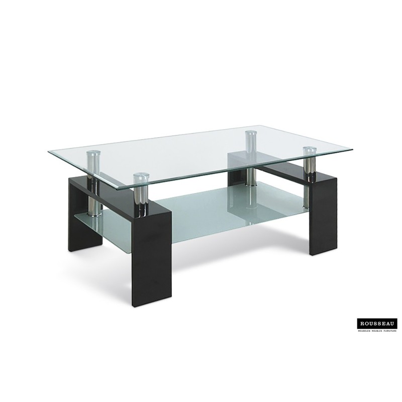 Table basse "Alana" Noir laqué – Verre trempé & MDF 100×60×45 cm