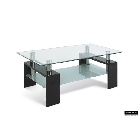 Table basse "Alana" Noir laqué – Verre trempé & MDF 100×60×45 cm