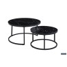 Table basse “Boston” marbre noir – plateau verre & cadre effet sable, 80×80 × 45 cm