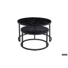 Table basse “Boston” marbre noir – plateau verre & cadre effet sable, 80×80 × 45 cm