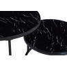Table basse “Boston” marbre noir – plateau verre & cadre effet sable, 80×80 × 45 cm