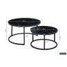Table basse “Boston” marbre noir – plateau verre & cadre effet sable, 80×80 × 45 cm