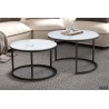 Table basse Boston Marbre Blanc – Cadre sable & plateau verre effet marbré 80×80×45 cm