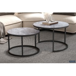 Table basse Boston Verre Gris Pierre – Plateau verre effet marbre, Ø 80 × H 45 cm