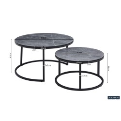Table basse Boston Verre Gris Pierre – Plateau verre effet marbre, Ø 80 × H 45 cm