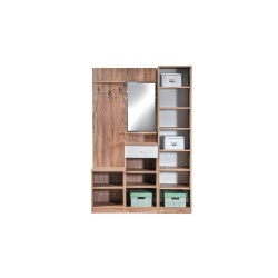 Meuble d’entrée HERA 150×196 cm – Bois ou Bois/Blanc – Vestiaire avec miroir et rangements