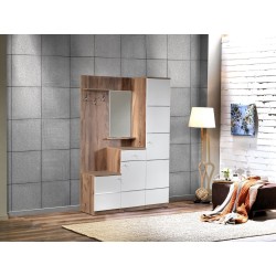 Meuble d’entrée HERA 150×196 cm – Bois ou Bois/Blanc – Vestiaire avec miroir et rangements