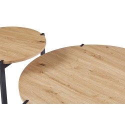 Set tables basses Pola Chêne Vieilli – Ø 80 cm & Ø 45 cm, structure sable décor MDF