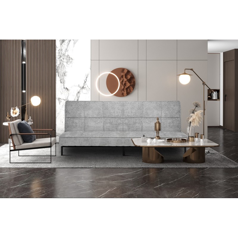 canapé-lit, Konya, gris, canapé convertible, mousse froide, bois d’eucalyptus, meuble compact, couchage d’appoint, gain de place