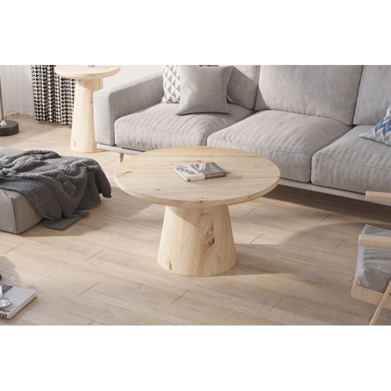 Table basse Lukas 80 cm Chêne Vieilli – MDF, plateau bord relevé