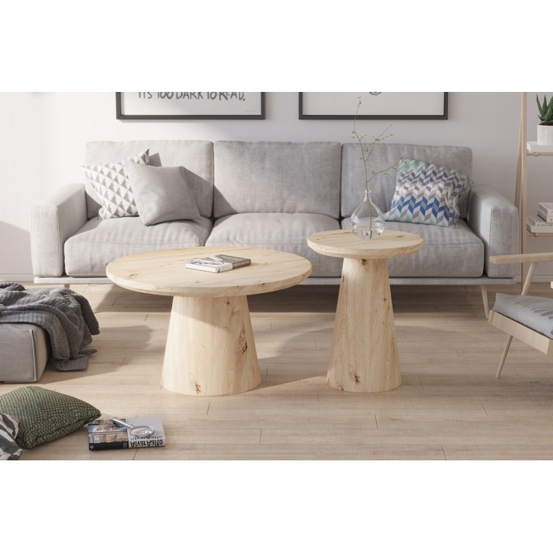 Table basse Lukas 45 cm Chêne Vieilli – MDF avec bord relevé, Ø 45 × H 55 cm